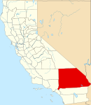 Map of California highlighting San Bernardino County